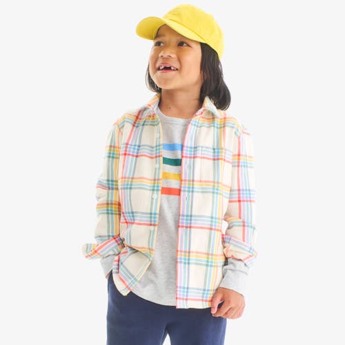 Primary Kids Long Sleeve Rainbow Flannel Button Down In Multi