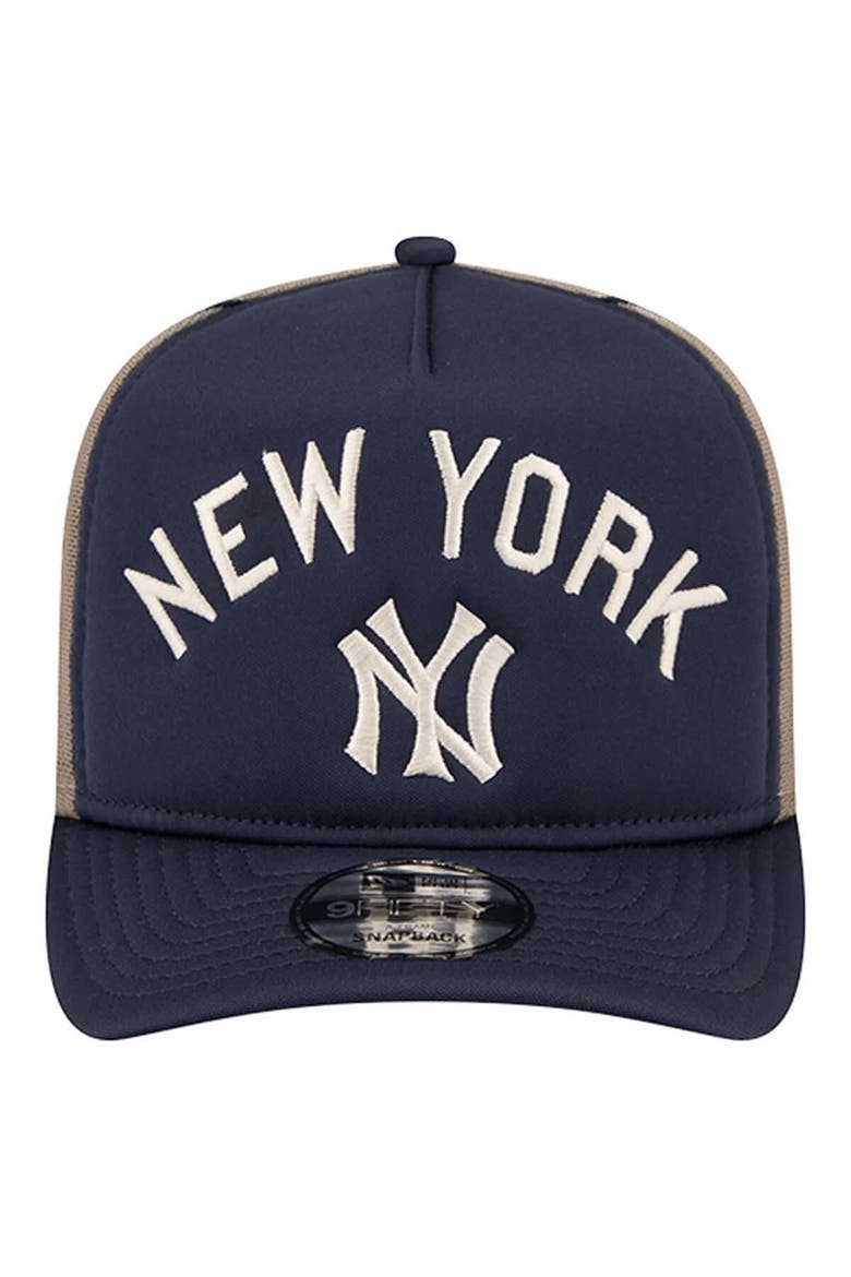 Men's New Era Navy New York Yankees Vintage Arched Foam Front 9FIFTY A-Frame Adjustable Trucker Hat, Alternate, color, Navy