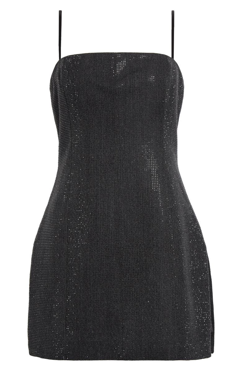 Alexander Wang Square Neck Crystal Hotfix Wool Skirted Romper, Alternate, color, 010 Charcoal