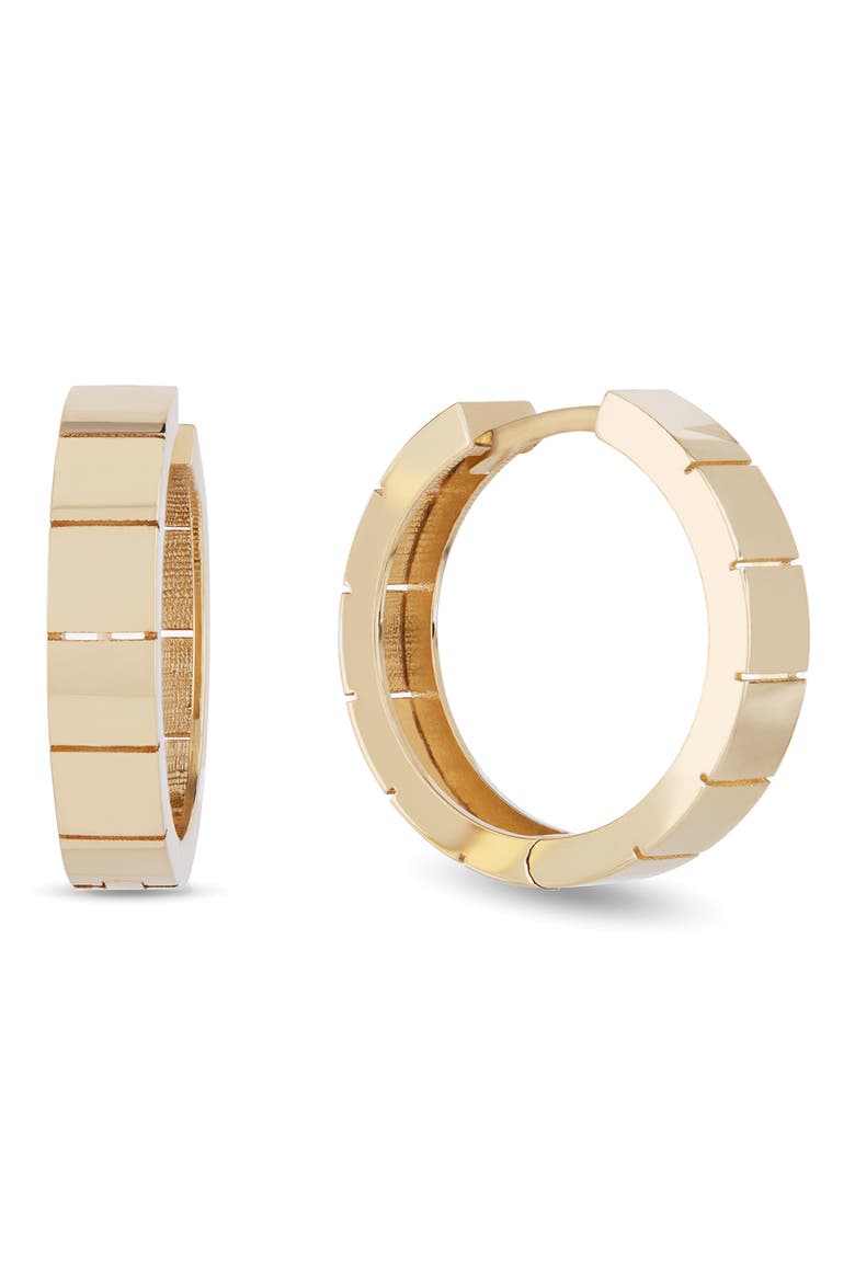 14K Gold Thin Flash Tile Hoop Earrings, Main, color, YELLOW