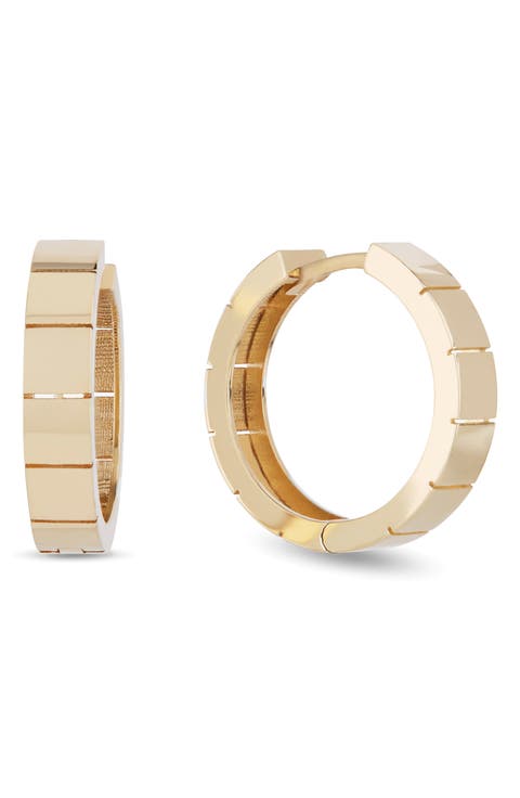 14K Gold Thin Flash Tile Hoop Earrings