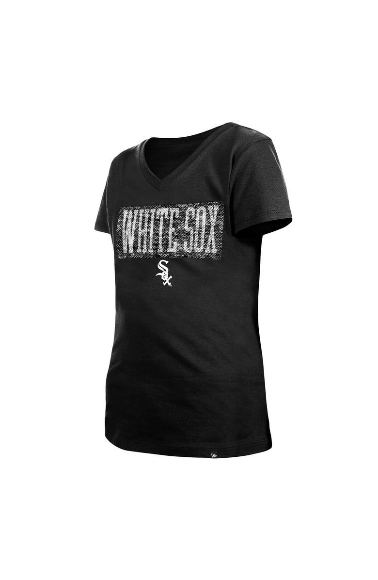 New Era Girls Youth New Era Black Chicago White Sox Flip Sequin Team V-Neck T-Shirt, Alternate, color, Black