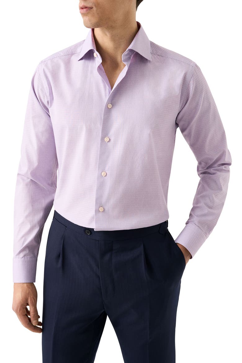 Slim Fit Purple Check Cotton Dobby Dress Shirt, Main, color, LIGHT PURPLE