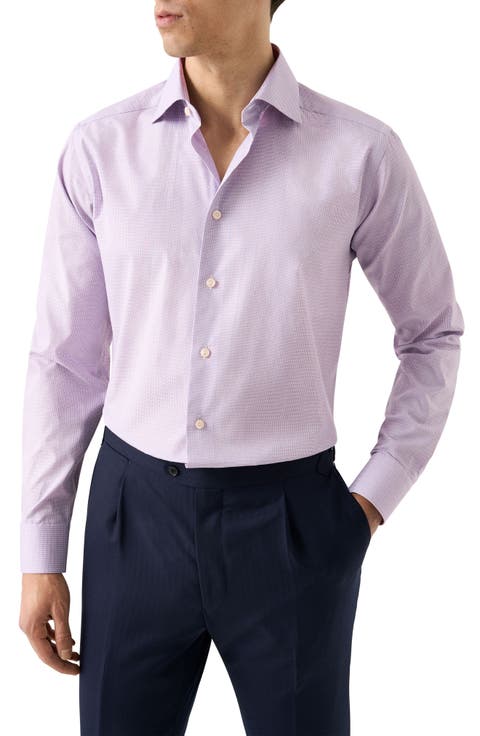 Slim Fit Purple Check Cotton Dobby Dress Shirt