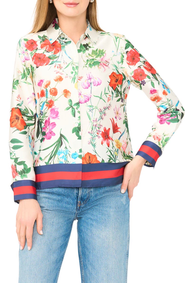 Halogen<sup>®</sup> Lux Satin Button-Up Shirt, Main, color, Pink Multi