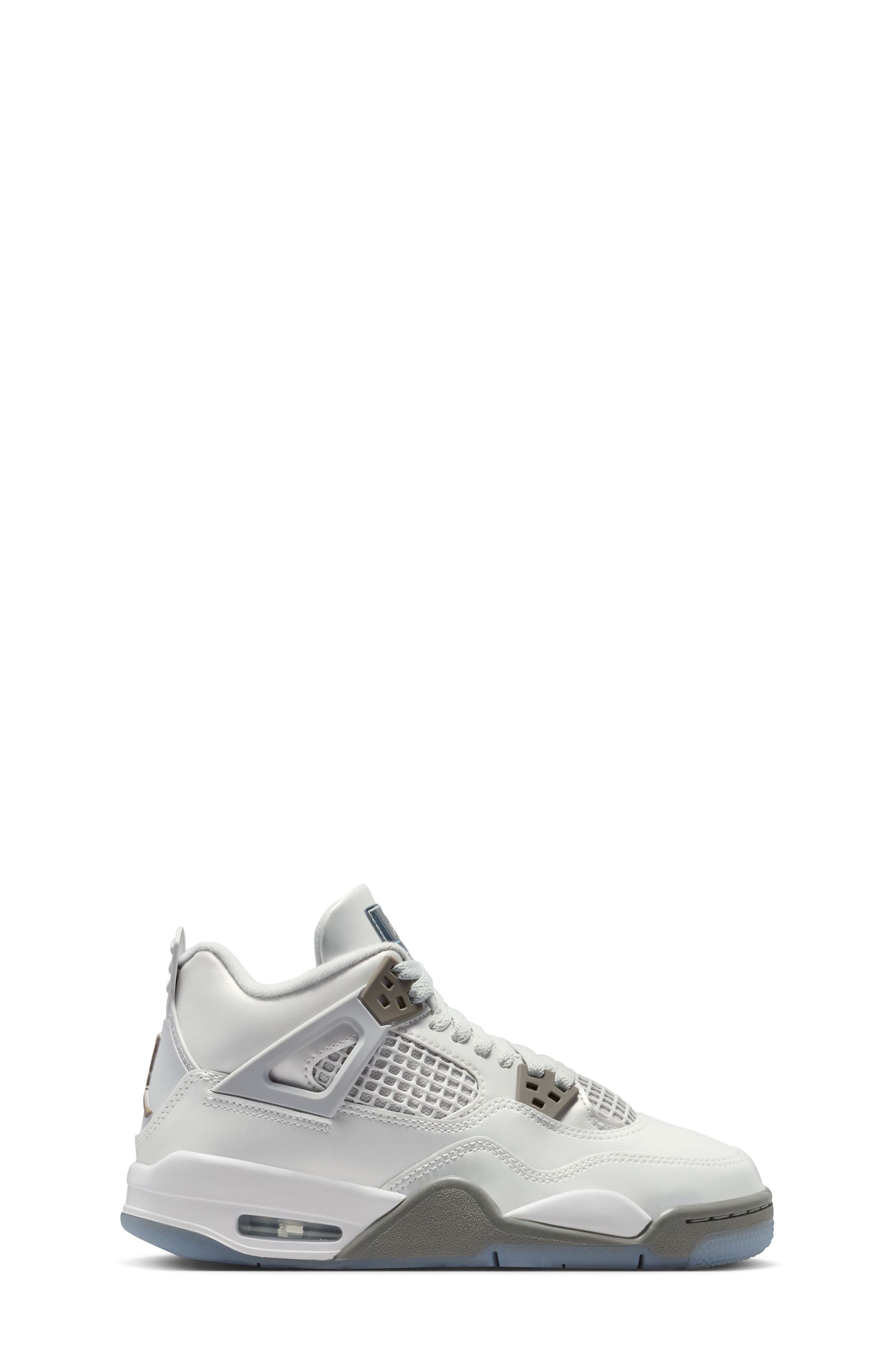 Nike Kids' Jordan 4 Retro Basketball Sneaker, Alternate, color, White/ Grey/ Blue