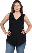 24seven Comfort Apparel Plus Size V Neck Sleeveless Rounded Hemline Top