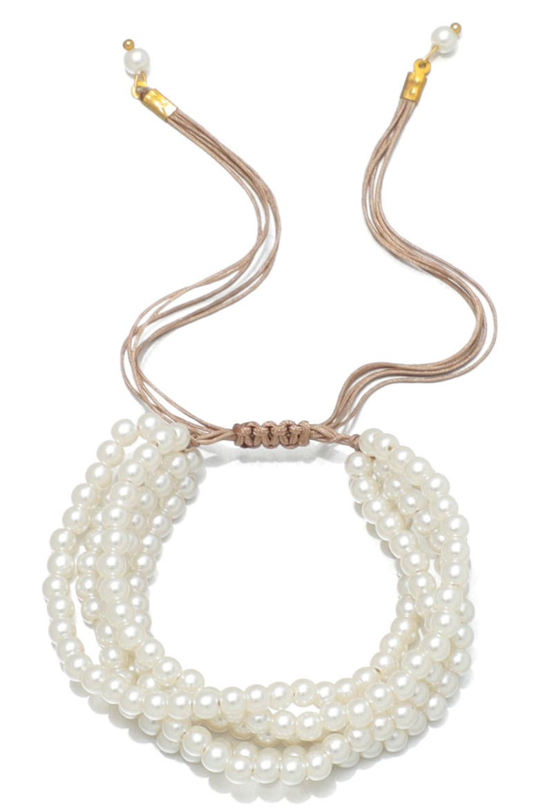 Multi-Strand Imitation Pearl Bolo Bracelet, Main, color, WHITE/ BROWN