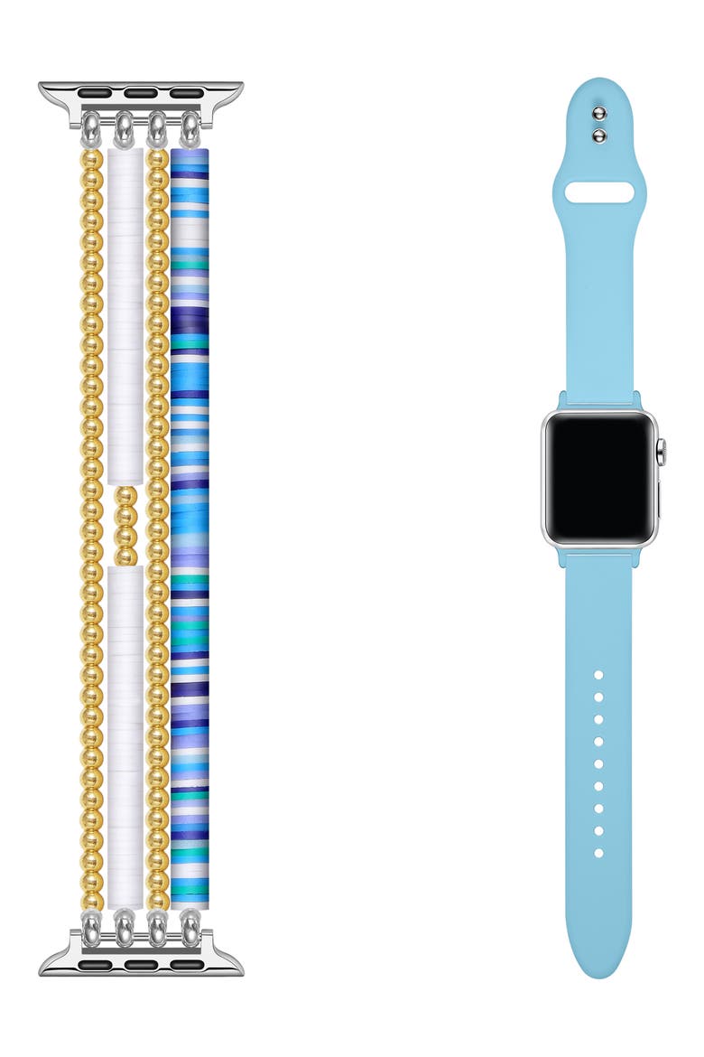 Bestie 2-Pack Beaded & Silicone Apple Watch® Watchbands, Main, color, BLUE
