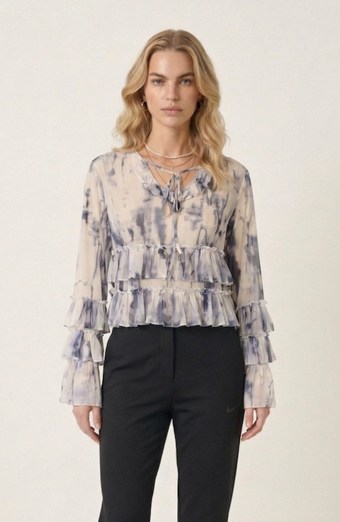 Ruffle Blouse with Tie Neck Detail