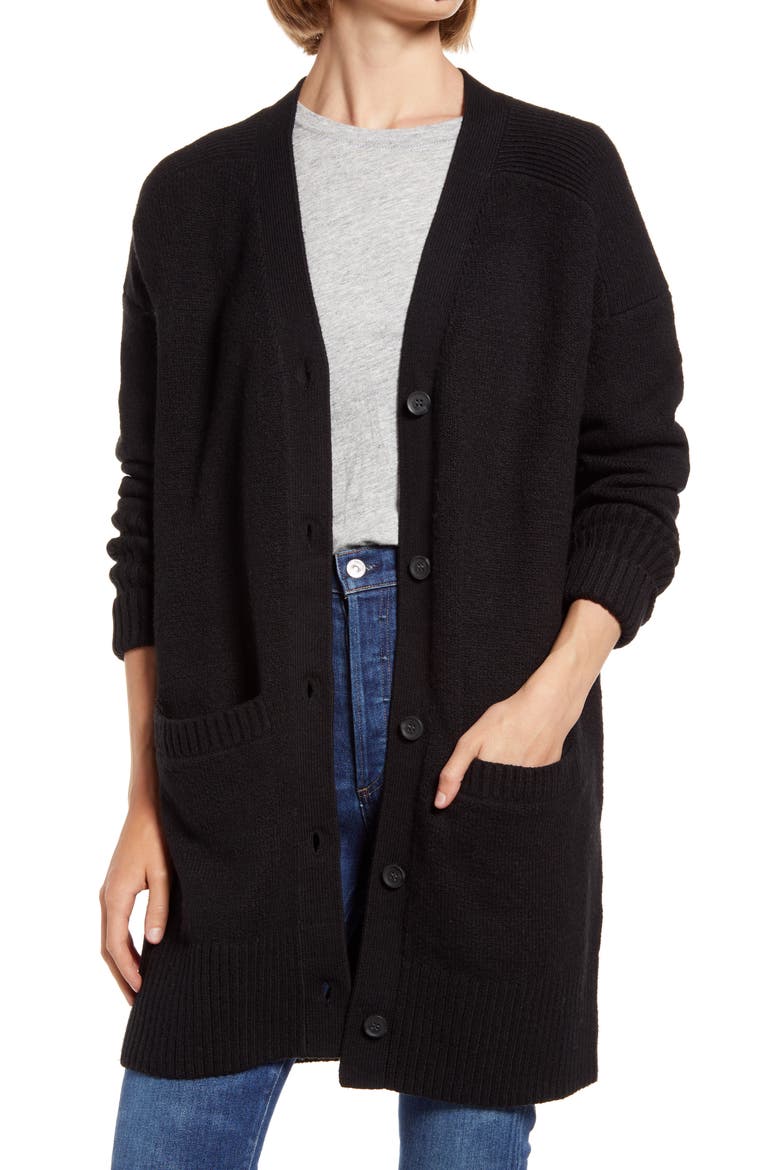 Longline Cardigan, Main, color, BLACK