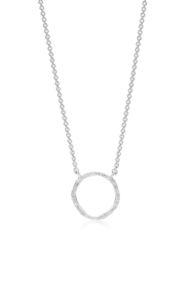 Monica Vinader Riva Circle Diamond Pendant Necklace, Main, color, Silver/ Diamond