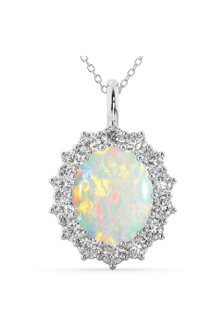 Oval Opal & Diamond Halo Pendant Necklace 14k, Main, color, 6.40ct/White Gold