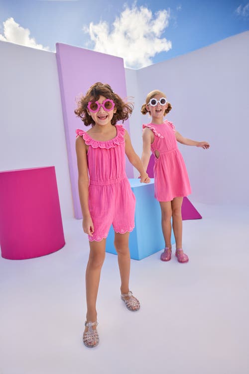 Bisby Kids' Floral Romper In Hot Pink