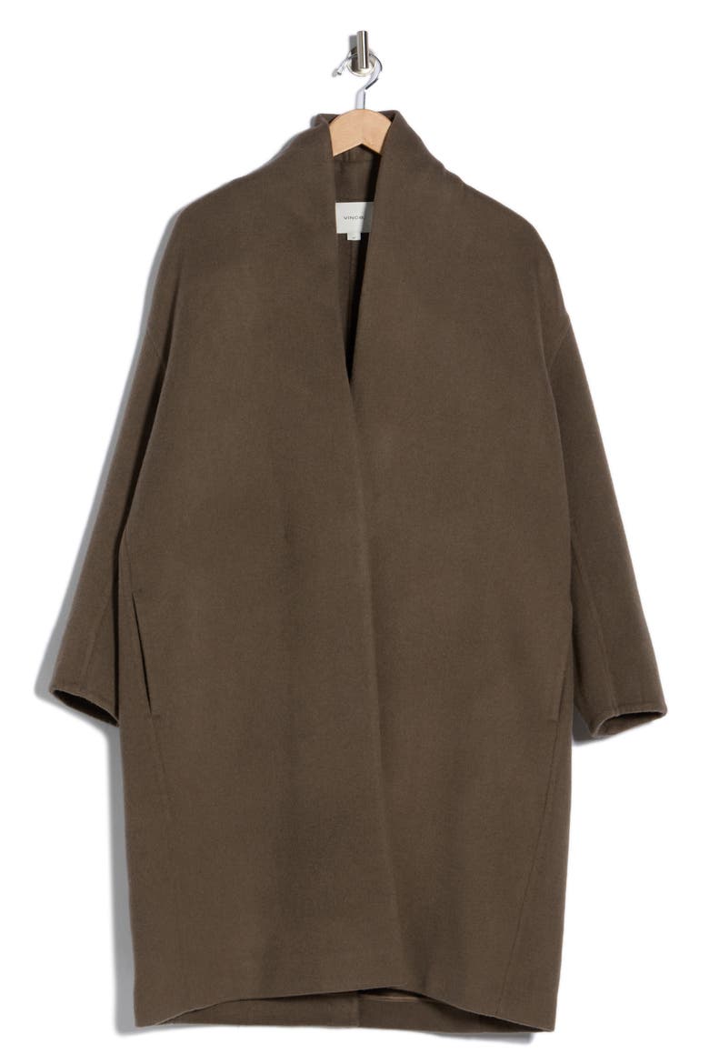 Collarless Wool Blend Longline Coat, Alternate, color, TAUPE