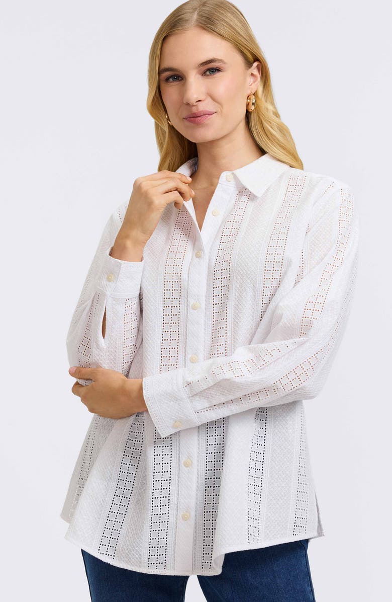 Foxcroft Zoey Mixed Stitch Button-Up Shirt, Alternate, color, White