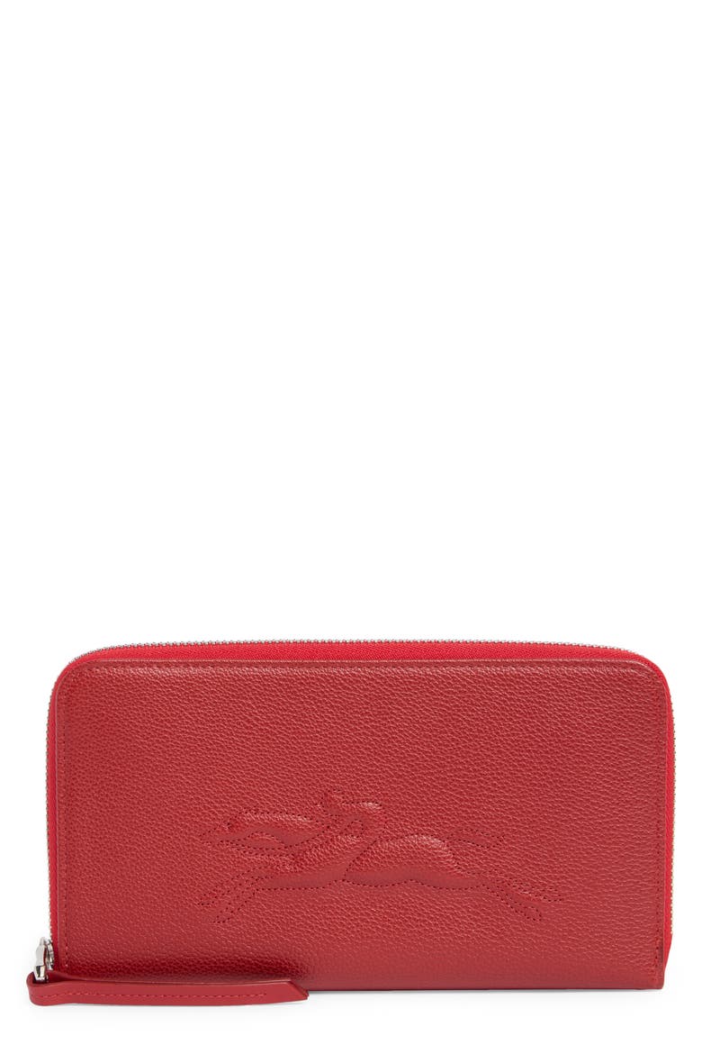 Zip Around Leather Wallet, Main, color, VERMILLION