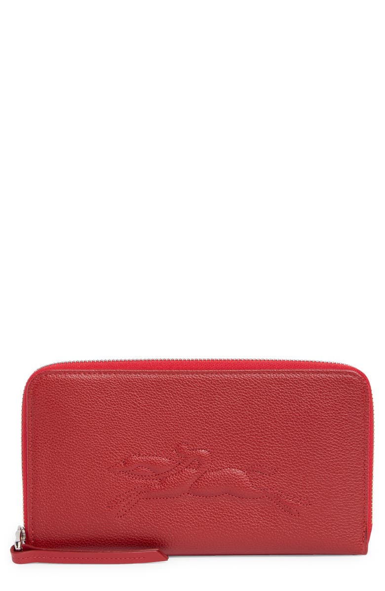 Longchamp Zip Around Leather Wallet, Main, color, Vermillion