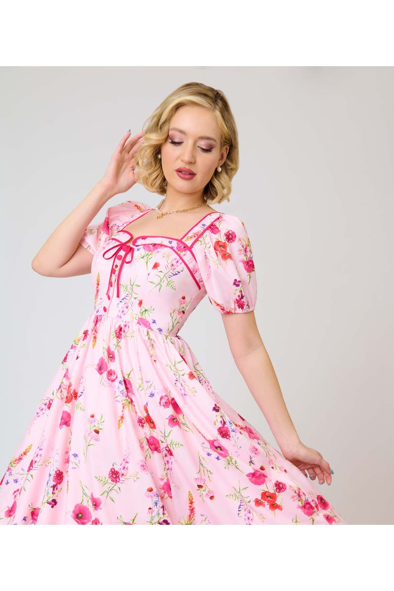 1940s Sweetheart Button Front Swing Dress, Alternate, color, Pink Floral Print