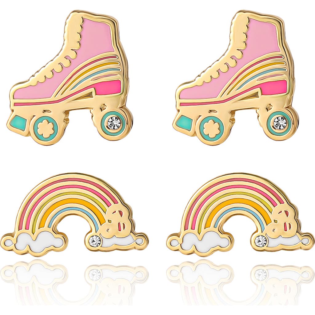 Barbie 18k Gold Flash-Plated Skates and Rainbow Stud Earrings, 2-Pack in Multi  product
