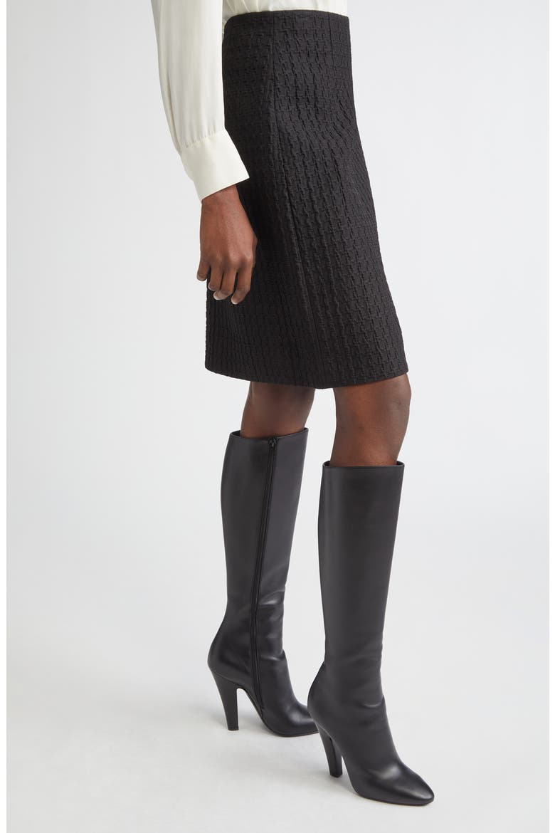 High Waist Textured Houndstooth Jacquard Skirt, Alternate, color, BLACK