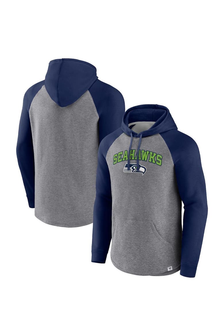 Men's Fanatics Heathered Gray/College Navy Seattle Seahawks By Design Raglan Pullover Hoodie, Alternate, color, Heather Gray