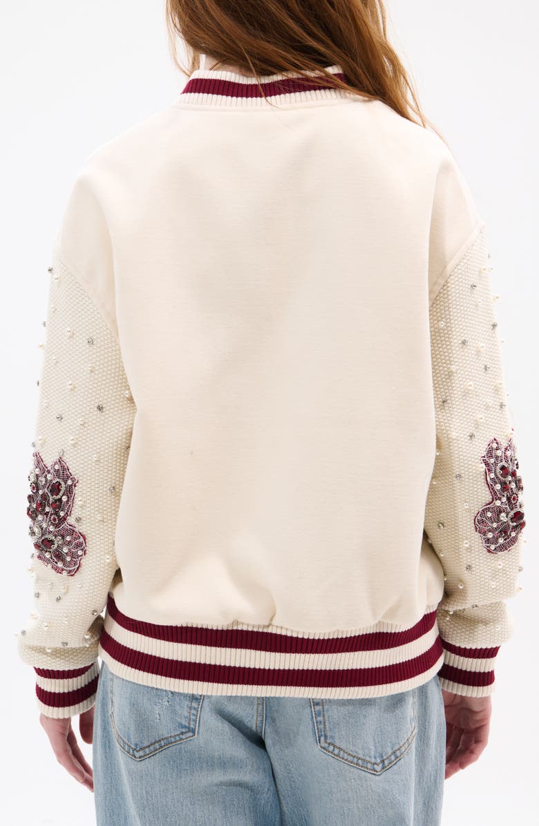 AZALEA WANG Crystal 13 Logo Bomber Jacket, Alternate, color, Cream Multi