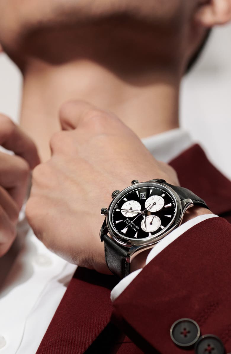 Movado 'Heritage' Chronograph Leather Strap Watch, 43mm, Alternate, color, 