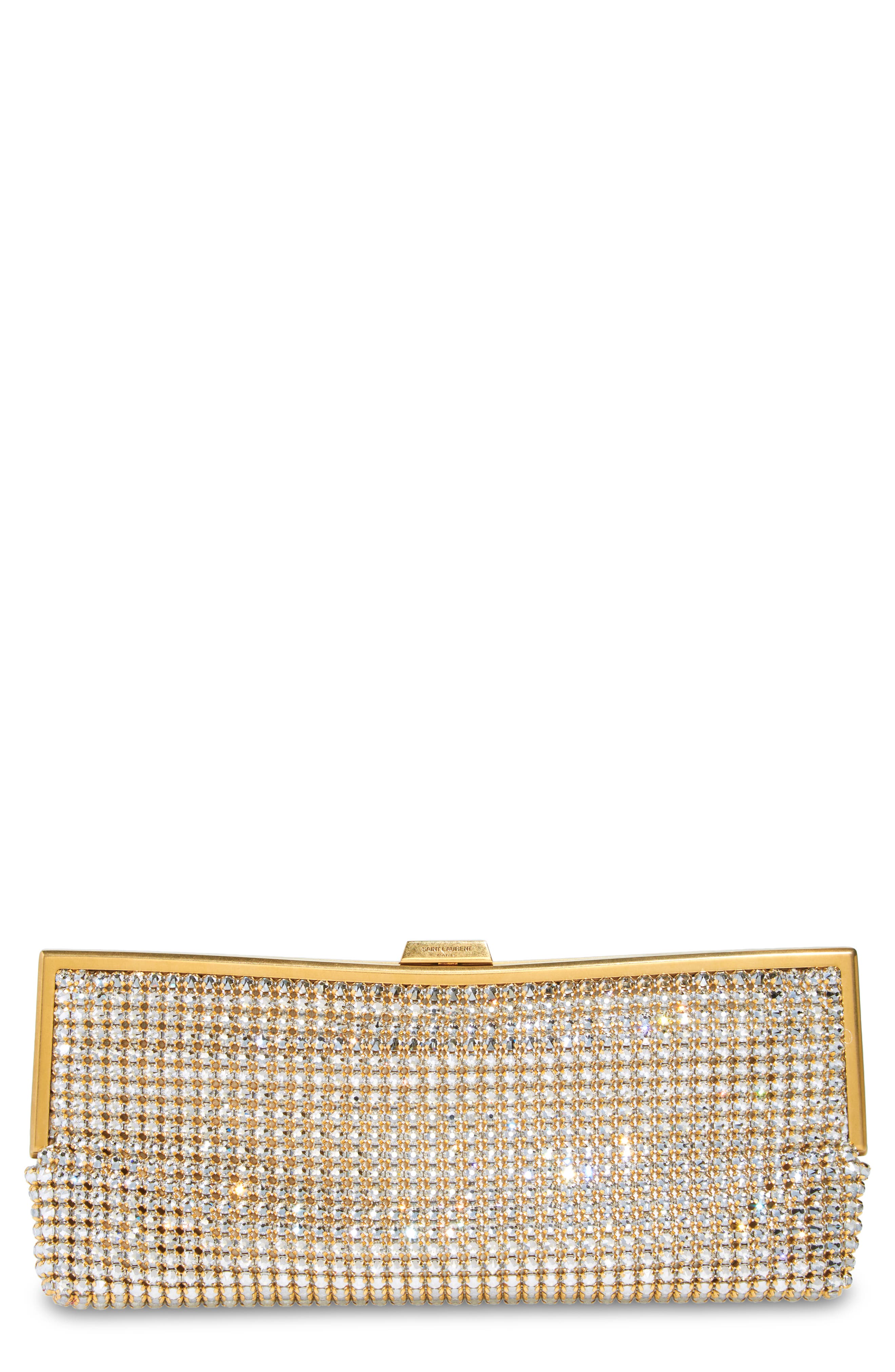 Saint Laurent Crystal Mesh Frame Clutch, Main, color, 
