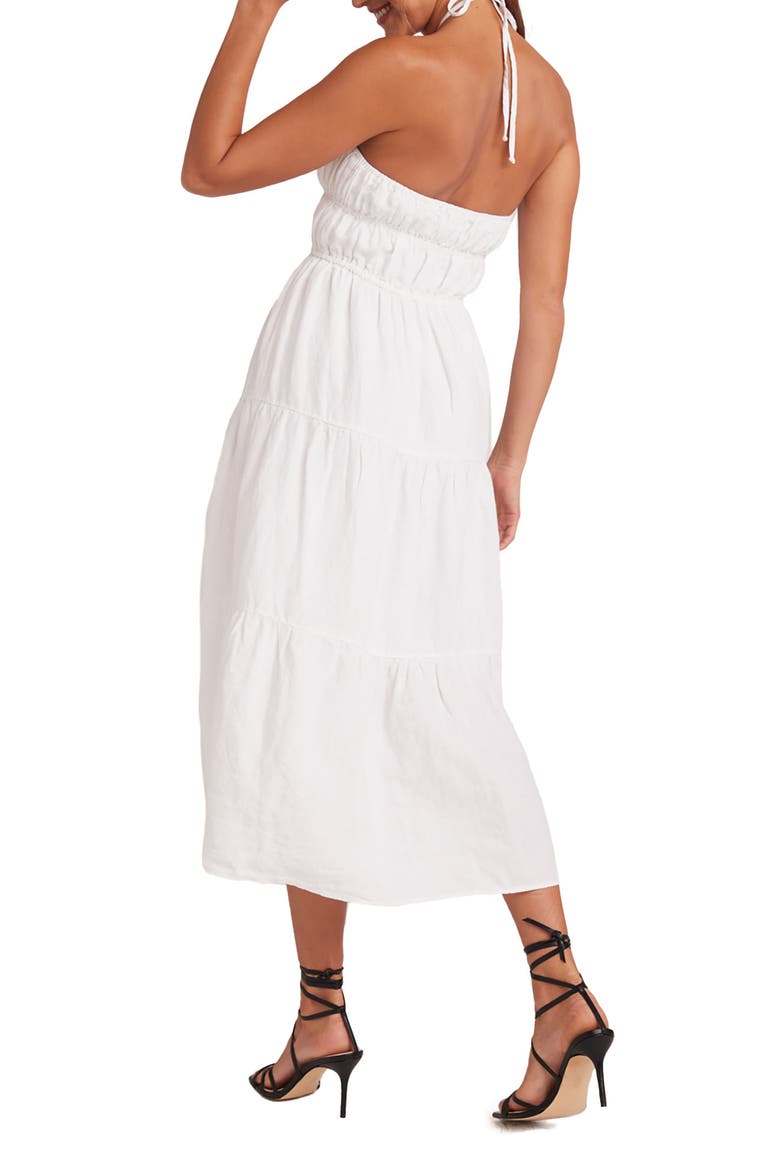 Gathered Halter Linen Midi Dress, Alternate, color, WHITE