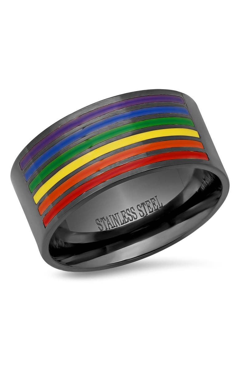 HMY JEWELRY 18K Gold Plated Stainless Steel Rainbow Ring, Main, color, 