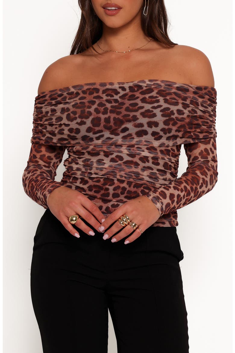 Koa Ruched Off the Shoulder Mesh Top, Main, color, LEOPARD