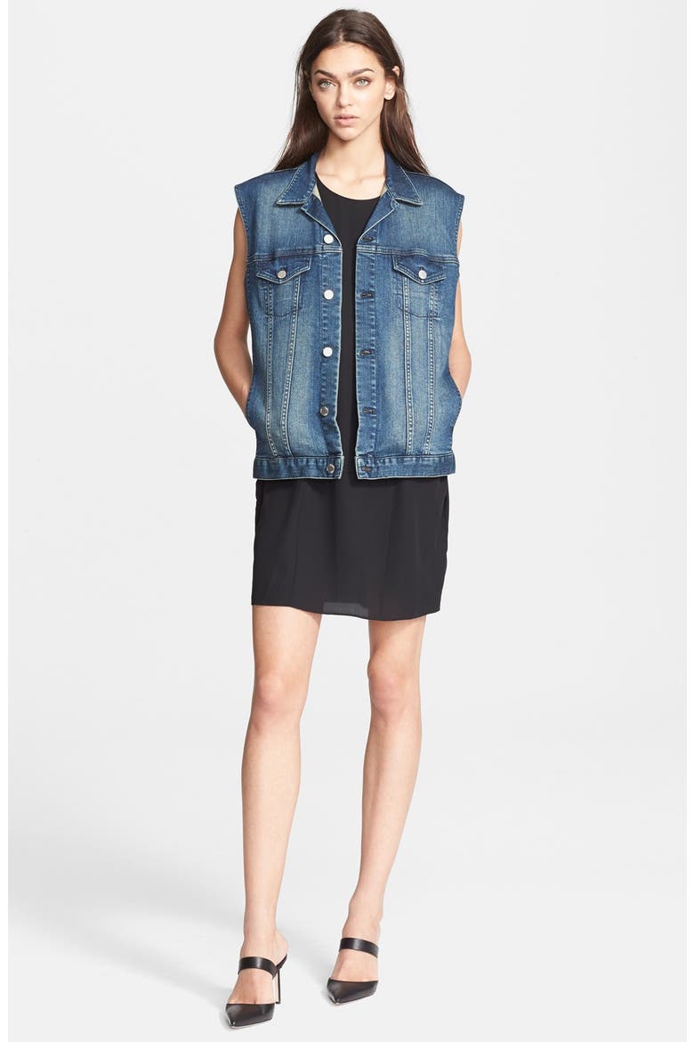 'Jeans Vest 12' Denim Vest with Faux Suede Fringe, Alternate, color, GLENON BLUE