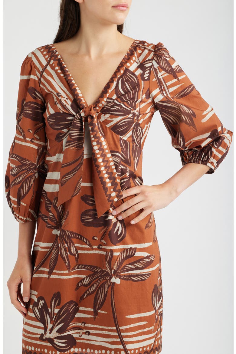 Knotted Tie Minidress, Alternate, color, BROWN MULTI