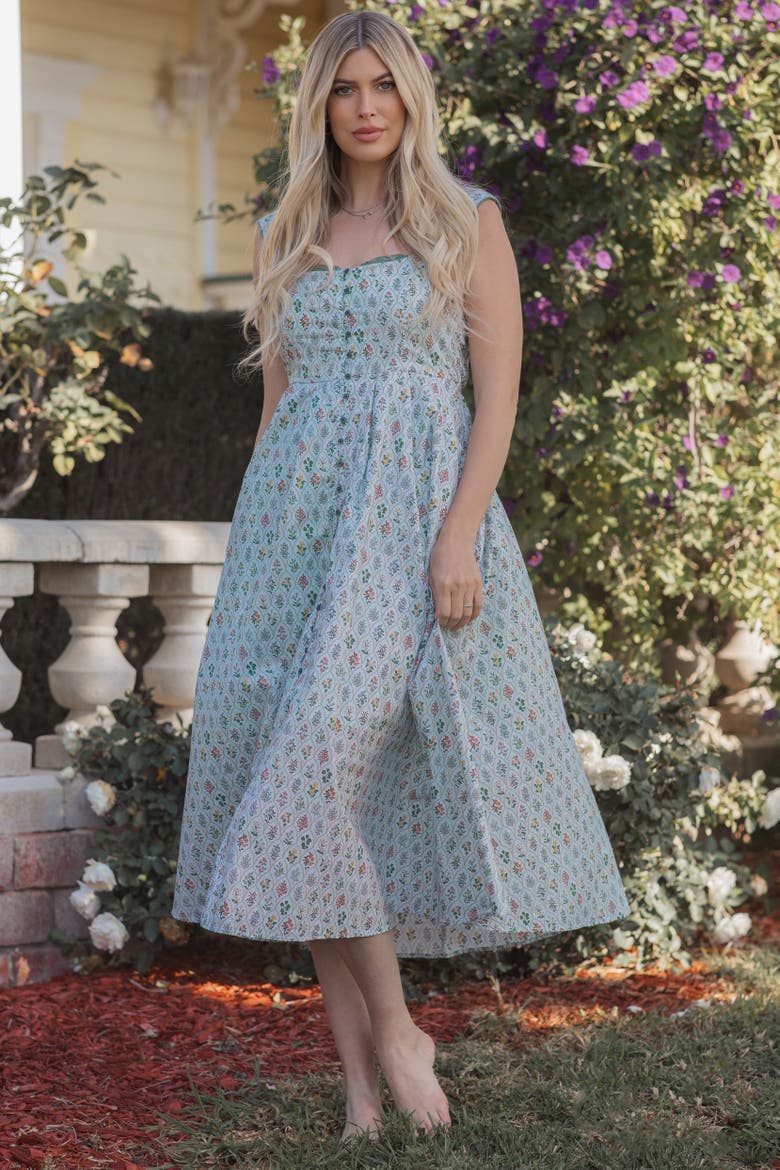 Floral Button Front Sleeveless Maxi Dress, Alternate, color, Light Blue