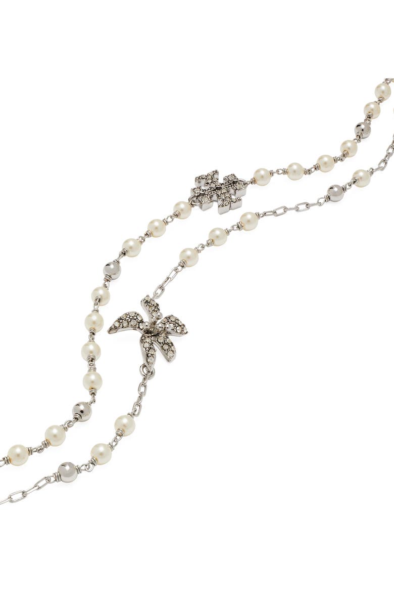Tory Burch Moondance Multistrand Faux Pearl Bracelet, Alternate, color, Tory Silver / Pearl / Crystal