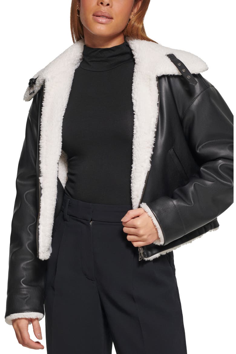 Reversible Faux Shearling Jacket, Alternate, color, BLK CREAM