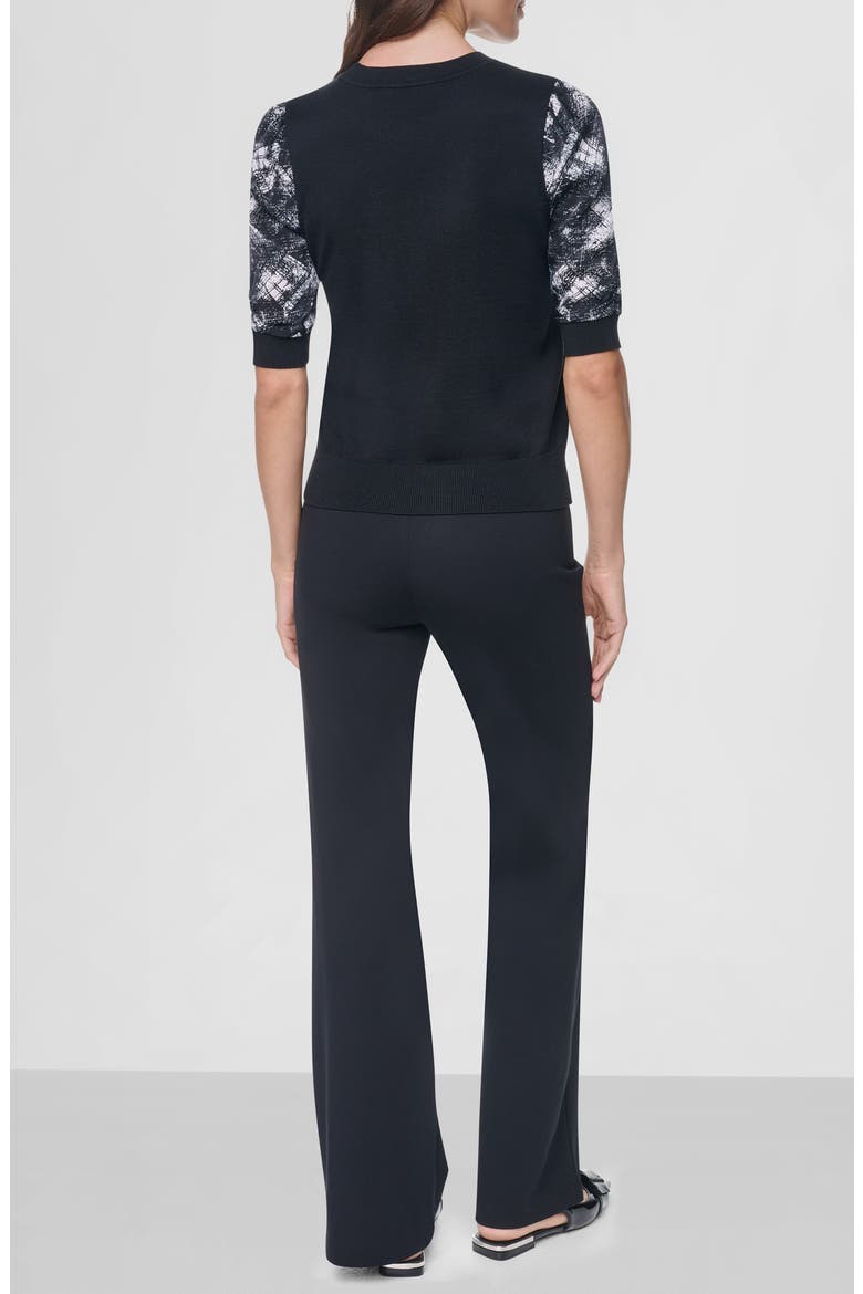 Print Twist Sleeve Mixed Media Sweater, Alternate, color, BLACK/ REFRACTED