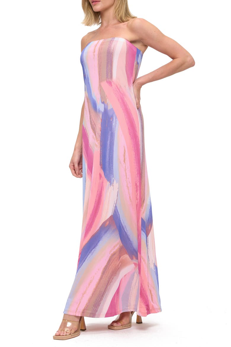 Printed Strapless Maxi Dress, Alternate, color, PINK MULTI