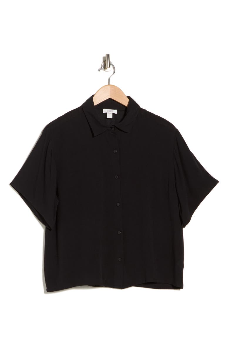 NORDSTROM RACK Short Sleeve Solid Cover-Up Camp Shirt, Main, color, Black