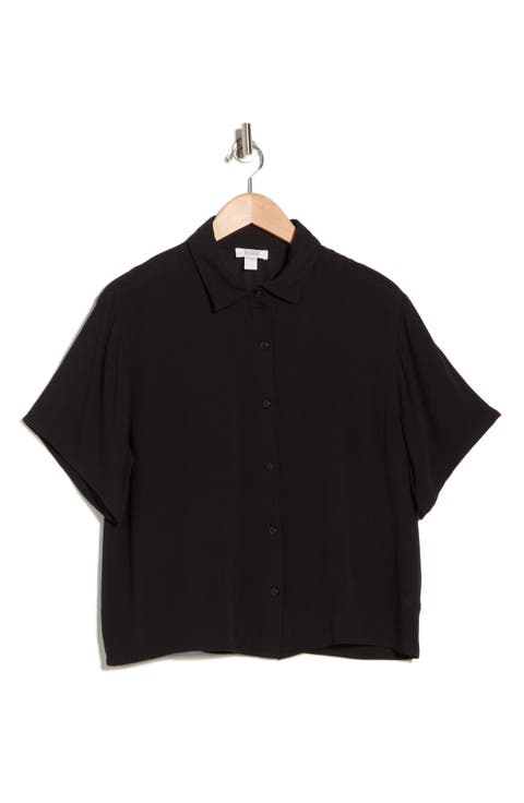 Short Sleeve Solid Cover-Up Camp Shirt