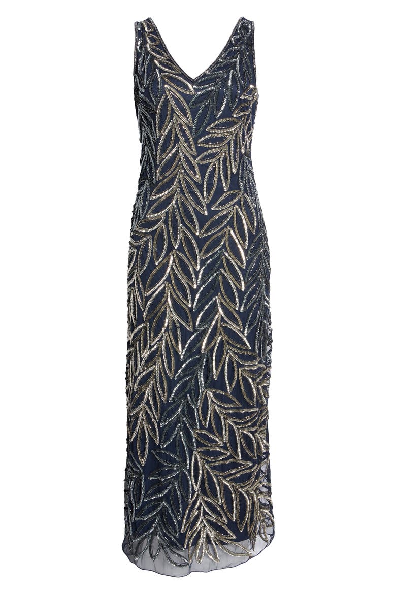 Beaded Column Gown, Alternate, color, NAVY
