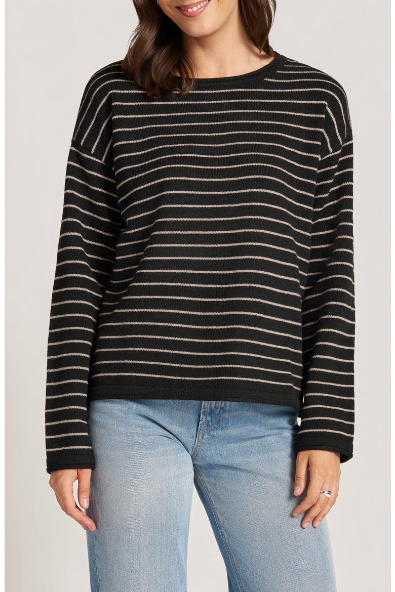 Stripe Boat Neck Sweater, Main, color, BLACK/TAUP