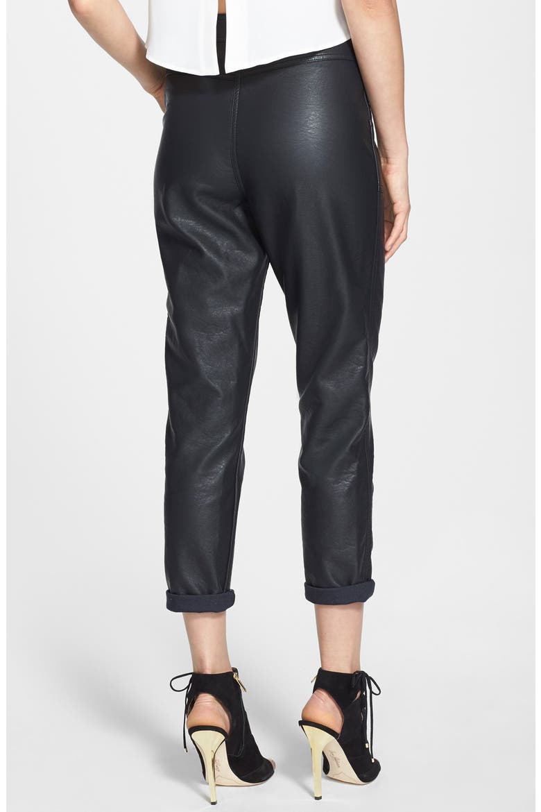 High Rise Tapered Faux Leather Trousers (Nordstrom Exclusive), Alternate, color, BLACK