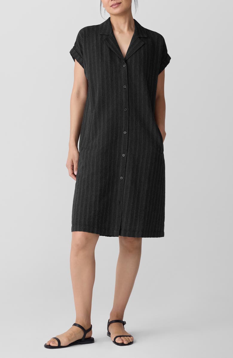 Eileen Fisher Notch Collar Organic Cotton Blend Shirtdress, Main, color, Black