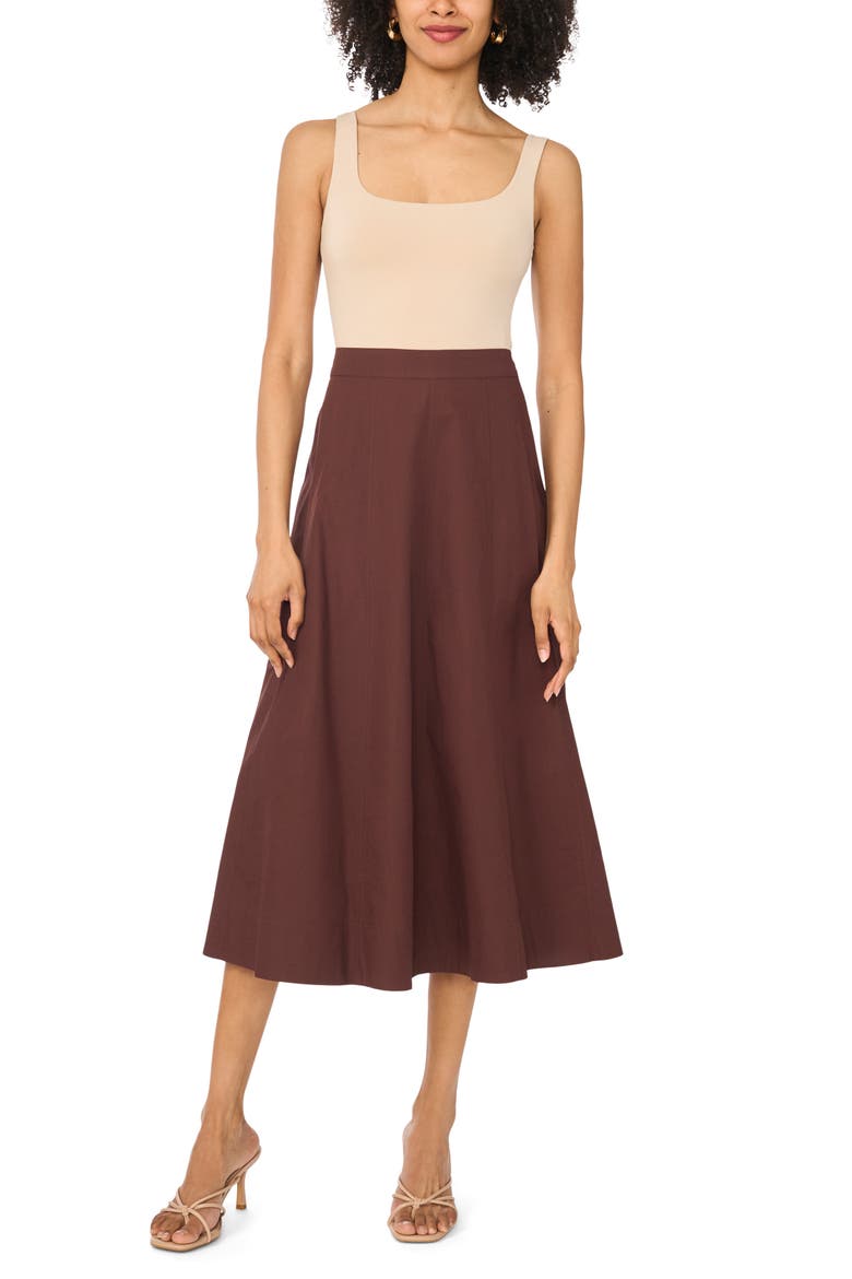 Yoke Seam Midi Skirt, Alternate, color, CAPPUCCINO