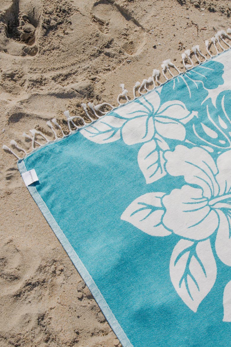Hibiscus Flower Sand Resistant Organic Turkish Towel, Alternate, color, Aqua