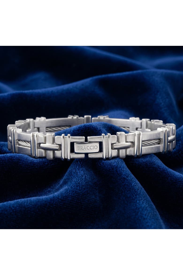 Men's Polished Steel Wired 9mm Flexible Link 8 " Bracelet, Alternate, color, Stainless Steel