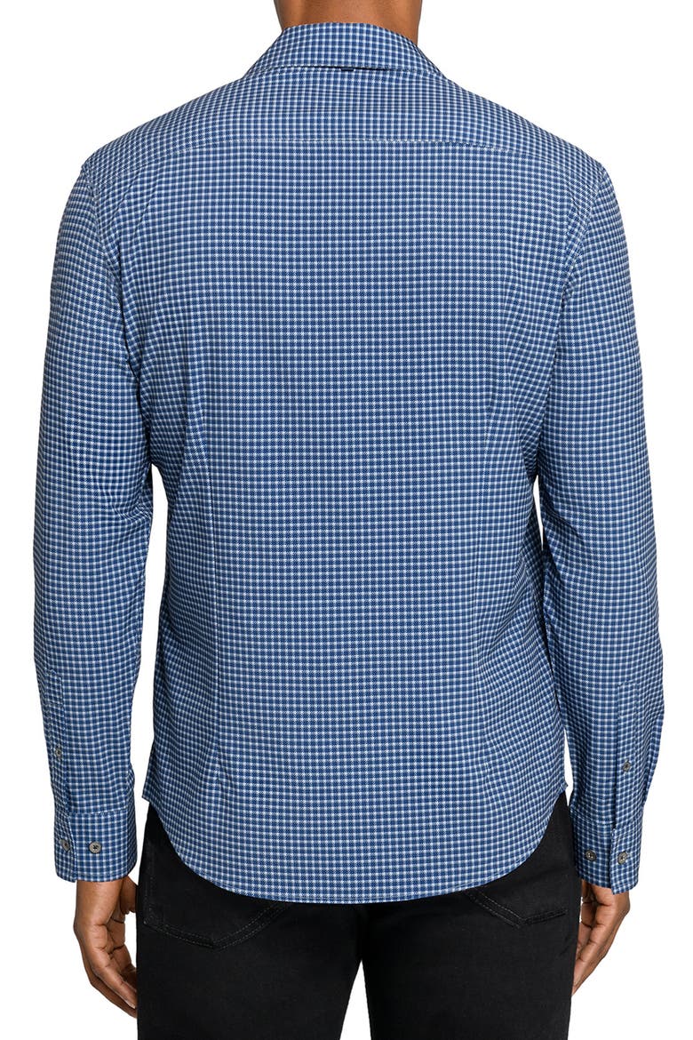 Slim Fit Faded Check Performance Button-Up Shirt, Alternate, color, NAVY