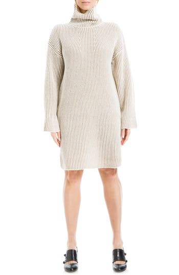 Max Studio Turtleneck Short Dress In Ecru/natural